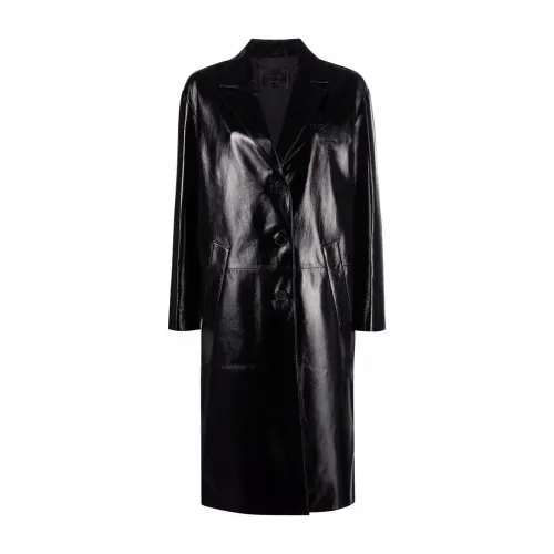 Prada , Black Leather Jacket with Logo ,Black female, Sizes: