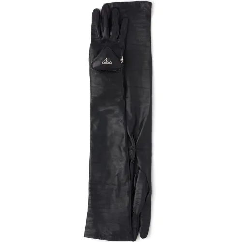 Prada , Black Leather Long Gloves ,Black female, Sizes: