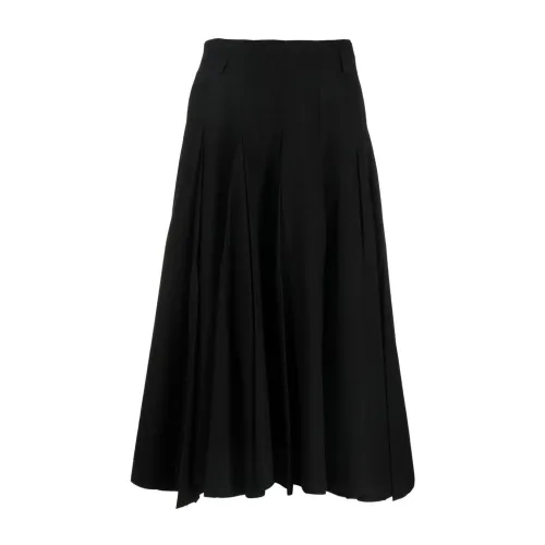 Prada , Black Pleated Wool Midi Skirt ,Black female, Sizes: