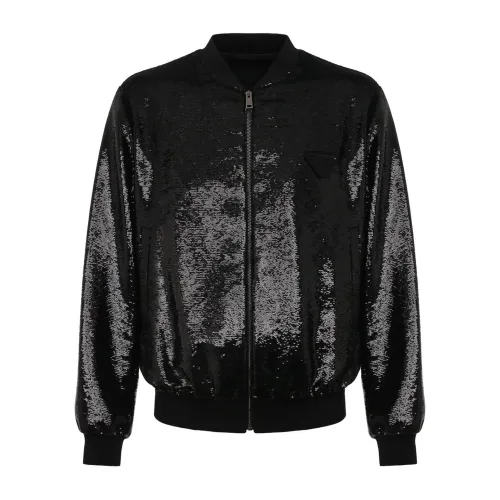 Prada , Black Polyester Jacket with Zip Closure ,Black male, Sizes: