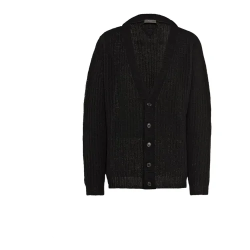 Prada , Black Wool Cardigan for Men ,Black male, Sizes: