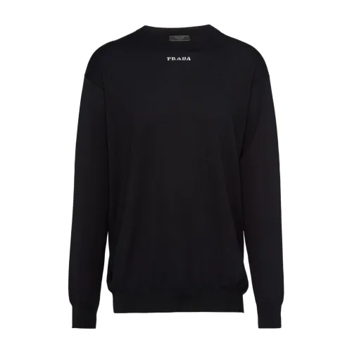 Prada , Black Wool Logo Sweater ,Black male, Sizes: