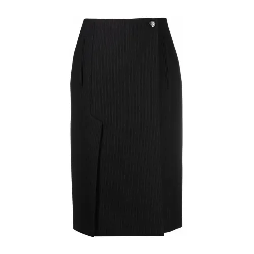 Prada , Black Wool Wrap Midi Skirt ,Black female, Sizes: