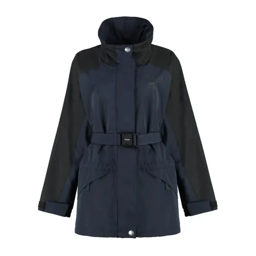Prada , Blue Jacket with Detachable Belt ,Blue female, Sizes: