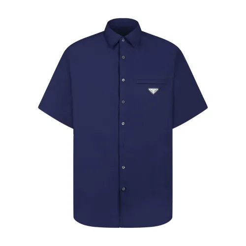 Prada , Blue Poplin Shirt Classic Collar Button ,Blue male, Sizes: