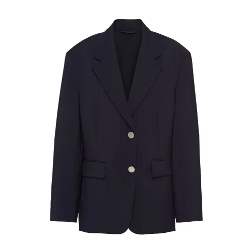Prada , Blue Wool and Mohair Jacket with Classic Lapel and Button Closure ,Blue female, Sizes: