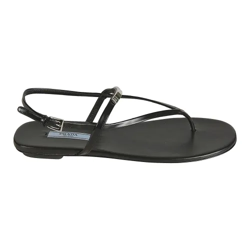 Prada , Classic Black Flat Sandals ,Black female, Sizes: