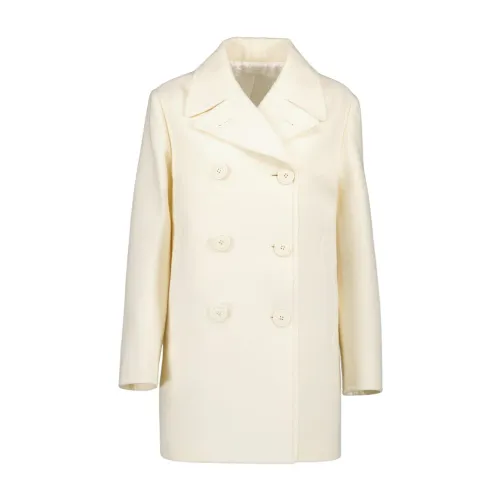 Prada , Classic Wool Double-Breasted Coat ,White female, Sizes: