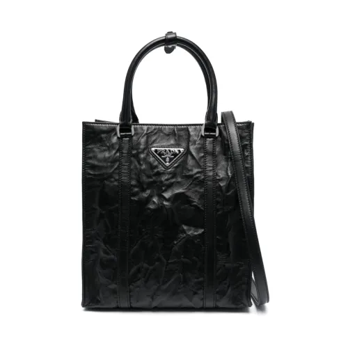 Prada , Crinkle-effect Tote Bag ,Black female, Sizes: ONE SIZE