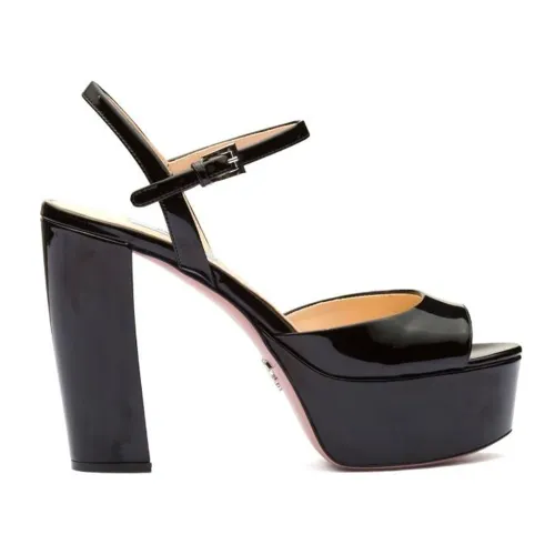 Prada , Elevate Your Style with Leather Platform Sandals ,Black female, Sizes: