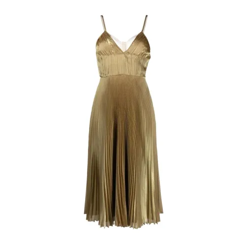 Prada , Gold-Tone Tech Voile Midi Dress ,Beige female, Sizes: