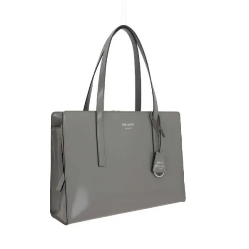 Prada , Gray Brushed Leather Handbag with Contrast Trim and Silver Hardware ,Gray female, Sizes: ONE SIZE