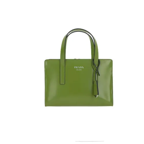 Prada , Green Brushed Leather Handbag with Contrast Trim ,Green female, Sizes: ONE SIZE