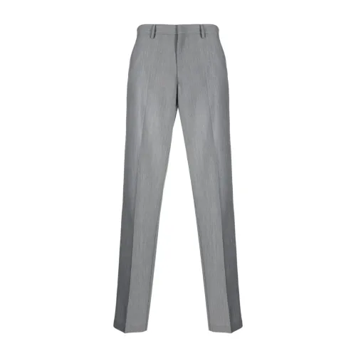 Prada , Grey Wool and Mohair Trousers with Triangle Logo Patch ,Gray male, Sizes: