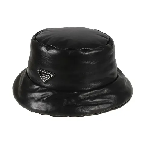 Prada , Leather Logo Hat for Women ,Black unisex, Sizes:
