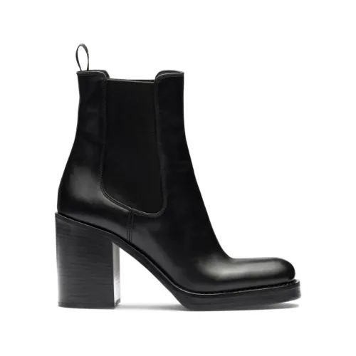 Prada , Leather Sporty Ankle Boots ,Black female, Sizes: