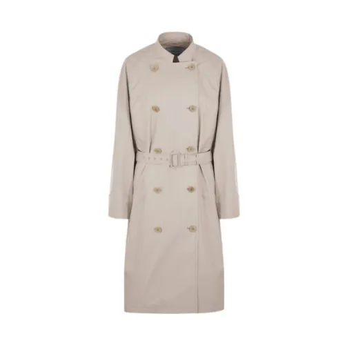 Prada , Light Grey Double-Breasted Trench Coat ,Beige female, Sizes: