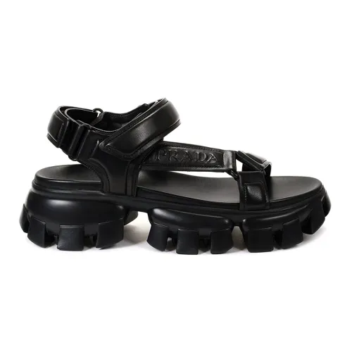 Prada , Luxurious Black Leather Logo Sandals ,Black female, Sizes: