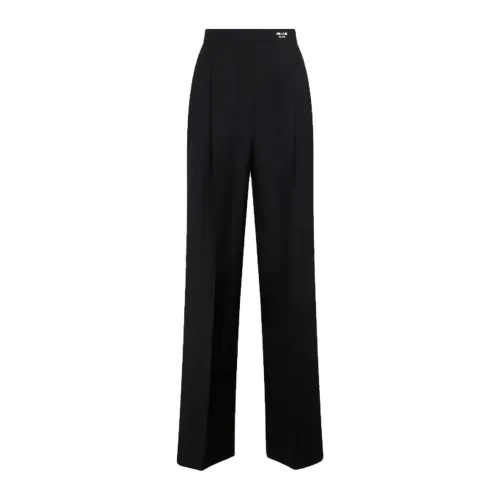 Prada , Mohair Wool Trousers with Logo Detail ,Black female, Sizes: