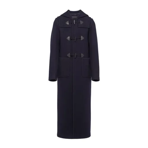 Prada , Navy Wool Coat with Hood ,Blue male, Sizes: