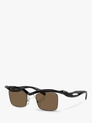 Prada PR A15S Men's Rectangular Sunglasses, Black - Black - Male