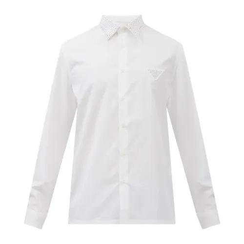 Prada , Prada Studded Crystal Collar Shirt ,White male, Sizes: