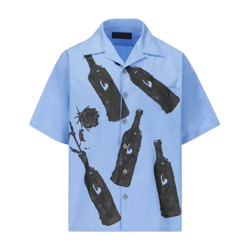 Prada , Printed Cotton Shirt ,Blue male, Sizes: