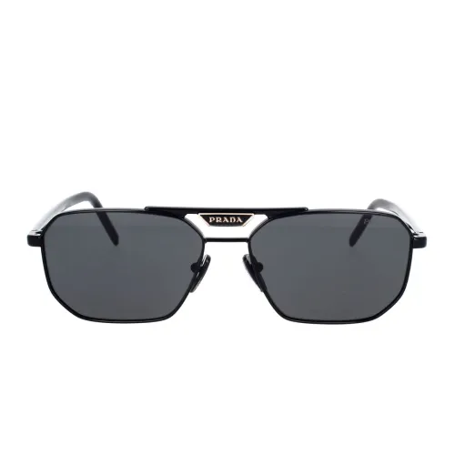 Prada , Rectangular Sunglasses with Black Frame and Dark Grey Lens ,Black unisex, Sizes: