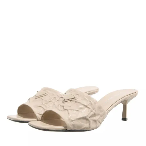 Prada Sandals - Logo Plaque Slip On Heeled Sandals - beige - Sandals for ladies
