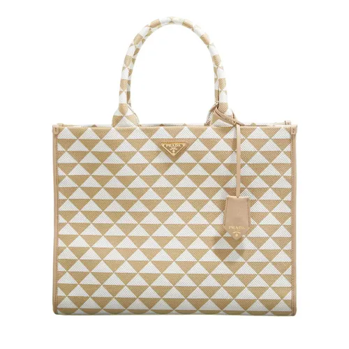 Prada Satchels - Large Prada Symbols Handbag In Embroidered Fabric - beige - Satchels for ladies