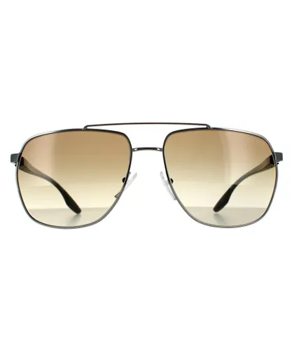 Prada Sport Mens Aviator Gunmetal Brown Gradient Sunglasses - Grey - One