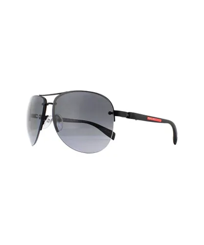 Prada Sport Mens Sunglasses 56MS DG05W1 Black Rubber Polarized Grey Gradient Metal - One