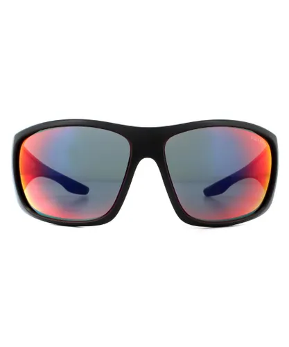 Prada Sport Wrap Mens Black Dark Drey Blue Red Mirror Sunglasses - One