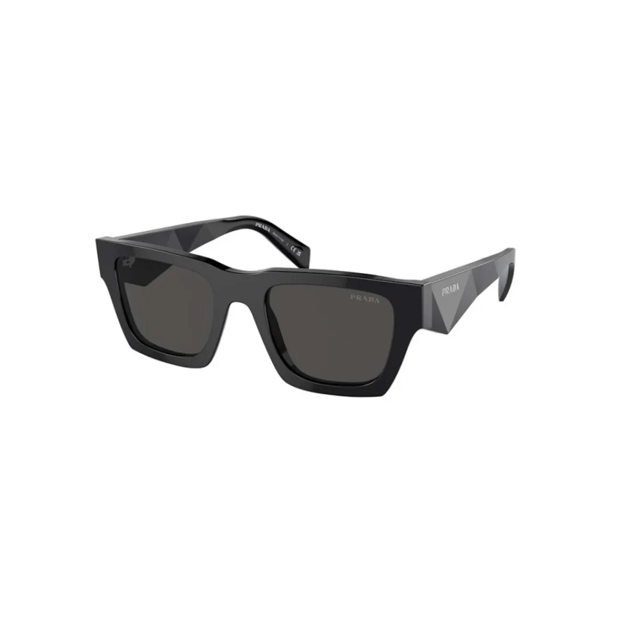 Prada , Square Sunglasses with Faceted Arms and Iconic Logo ,Black male, Sizes: