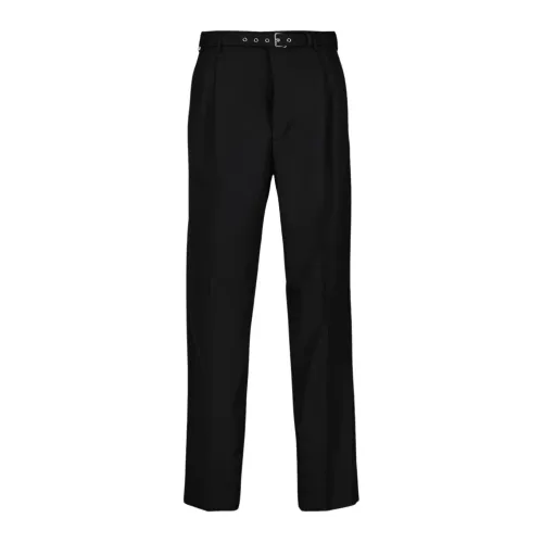Prada , Straight Cut Wool Pants with Belt ,Black male, Sizes: