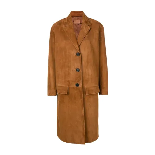 Prada , Suede Single-Breasted Jacket in Hazelnut ,Brown female, Sizes: