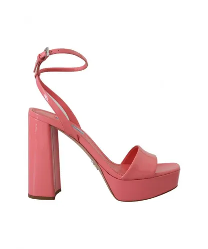 Prada WoMens Pink Patent Sandals Ankle Strap Heels Sandal Leather