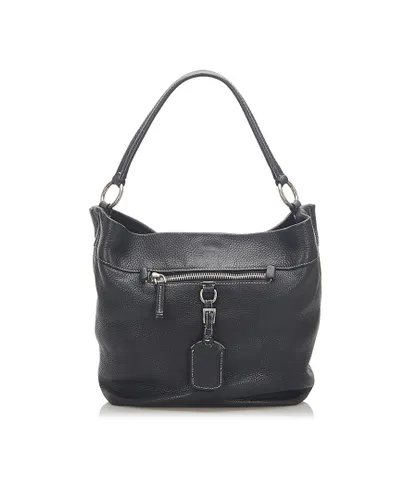 Prada Womens Vintage Leather Shoulder Bag Black Calf Leather - One Size