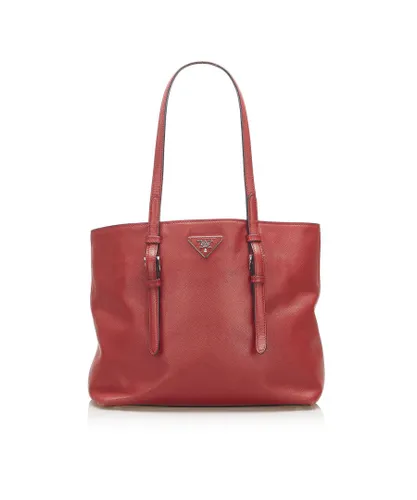 Prada Womens Vintage Soft Saffiano Leather Tote Bag Red Calf Leather - One Size