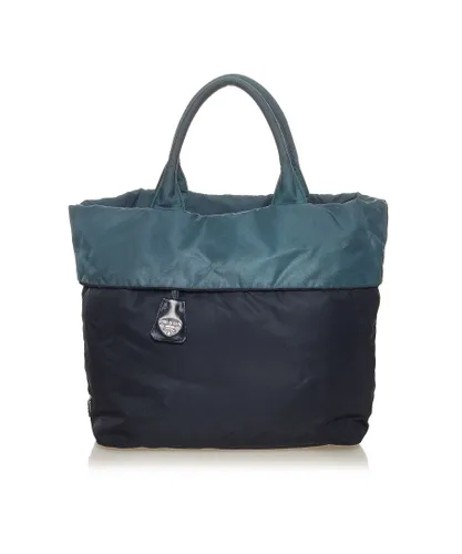 Prada Womens Vintage Tessuto Reversible Tote Bag Blue Nylon - One Size
