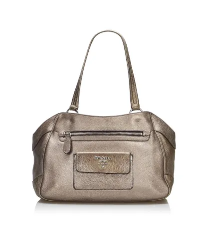 Prada Womens Vintage Vitello Daino Handbag Gold Calf Leather - One Size