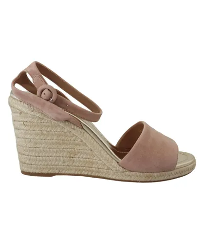 Prada Womens Wedges Ankle Strap Sandals with Logo Details - Pink Suede