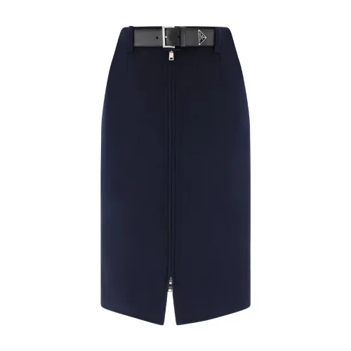 Prada , Wool Skirt with Zip Closure ,Blue female, Sizes: