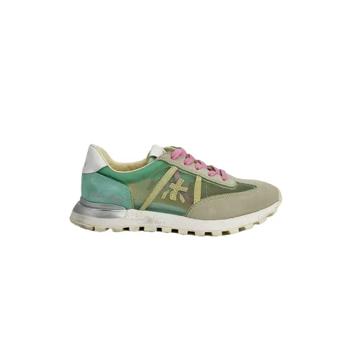 Premiata , Green Canvas Sneakers with Beige Suede ,Green female, Sizes: