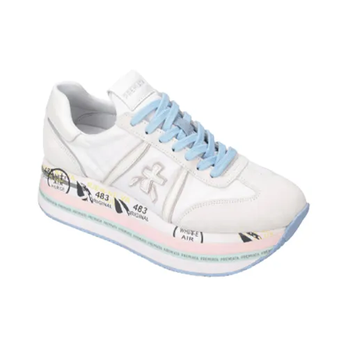 Premiata , White and Blue Sneakers with Platform Sole ,White female, Sizes: