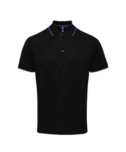 Premier Mens Coolchecker Contrast Pique Polo Shirt (Black/Purple)