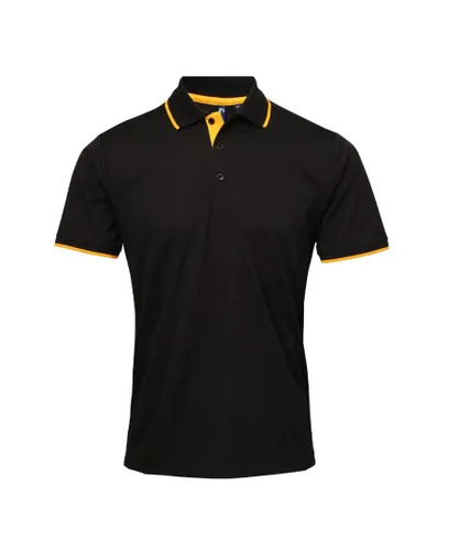 Premier Mens Coolchecker Contrast Pique Polo Shirt (Black/Sunflower)