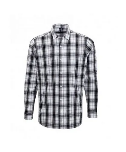Premier Mens Ginmill Check Long Sleeve Shirt (Black/White) Cotton