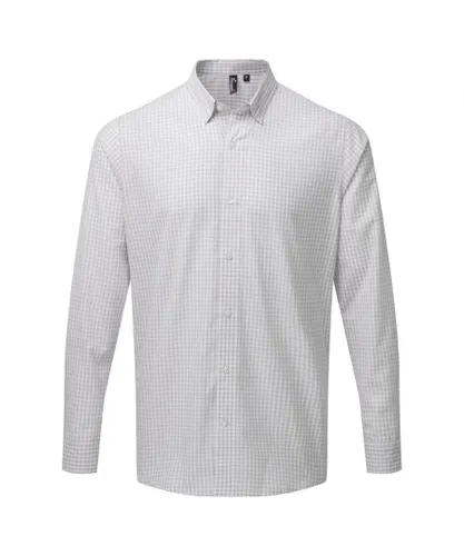Premier Mens Maxton Check Long Sleeve Shirt (Silver/White) - Grey