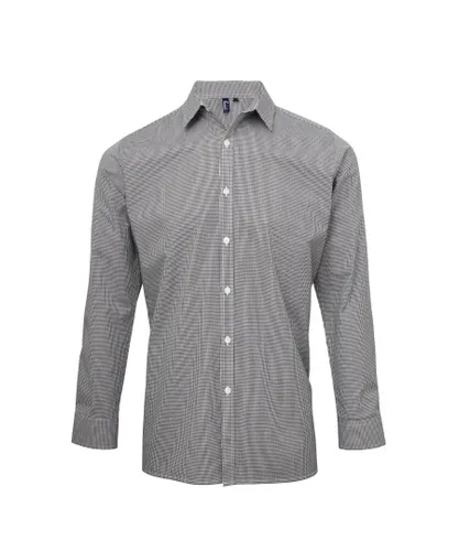Premier Mens Microcheck Long Sleeve Shirt (Black/White) Cotton